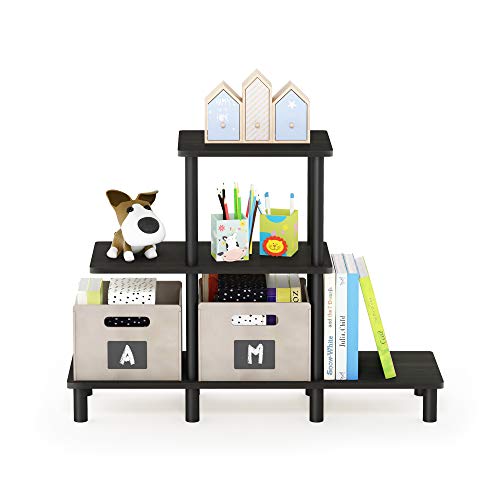 FURINNO Turn-N-Tube 3-Tier Design Display Rack, Espresso/Black | Book Shelf, Accent Display Shelf, Open Shelves, Round Tubes, for Organization and Storage, Living Room, Garage, Home Office - color: Espresso/Black, style: 3-Tiers, Ladder