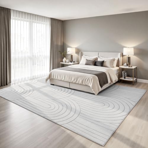 Sour Lemon Area Rugs 9x12 Living Room Bedroom, Modern Washable Rug Grey | Machine Carpet Non-Slip, Soft Large Fluffy Plush Thick, Big, Geometric High-Low Pile Nersy Rug for Kids Dining Room - color: Light Grey, size: 9' x 12' (Rectangular)