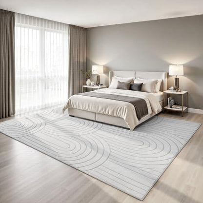 Sour Lemon Area Rugs 9x12 Living Room Bedroom, Modern Washable Rug Grey | Machine Carpet Non-Slip, Soft Large Fluffy Plush Thick, Big, Geometric High-Low Pile Nersy Rug for Kids Dining Room - color: Light Grey, size: 9' x 12' (Rectangular)