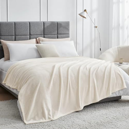Hansleep Full Beige Fleece Blanket, Soft Flannel Bed Blanket | Fuzzy Cozy Blanket 84x90 Inches, Multi-use for Bed, Sofa, Couch, Travel, Camping, All Season Warm Lightweight Cover - color: Beige, size: Full (84x90 Inches)
