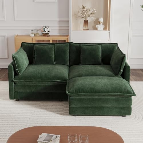 Modular Sectional Sofa, 76.4 Inch L Shaped Couch Set for Living Room, Loveseat Comfy Cloud Couches with Movable Ottoman, DIY Combination, Chenille, Evergreen - color: Evergreen, size: 76.4 Inch- L