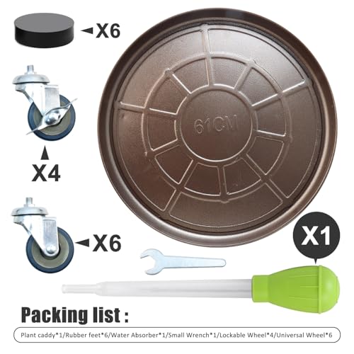 1 Pack 23 Inch Metal Plant Caddy With Lockable Wheels,Plant Stand Dolly for Heavy Planter,Wheeled Planter Saucer Tray,Rolling plant stand,Heavy-Duty Plant Caddy for Indoor and Outdoor(Copper) - color: Copper, size: 23 INCH 1PACK