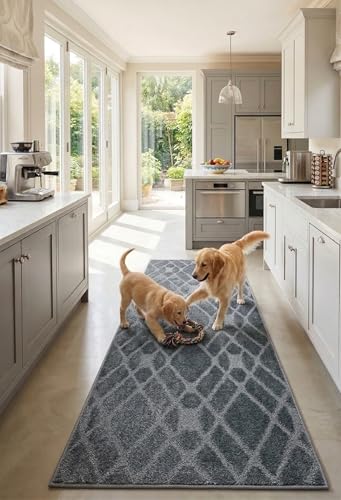 Hallway Runner Rug, 2'7" x 4' Washable Non-Slip Carpet Runner, Custom Size | Rubber Backed Runners for Hallways, Kitchen, Bathroom & Entryway, 2-35 Feet - color: Soft Grey, size: 2'7" x 4' (Runner)
