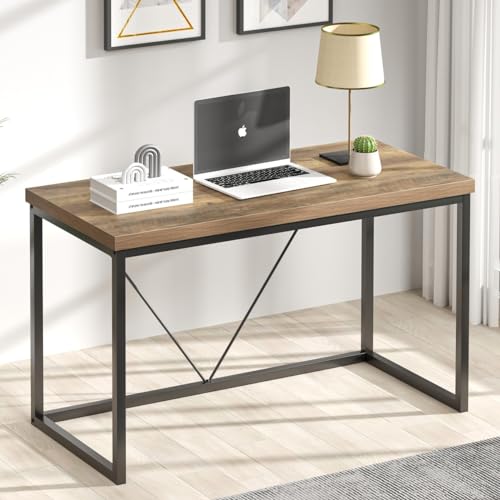Modern Home Office Desk, Rustic Wood and Metal Computer Desk, Industrial Study Writing Gaming Table Workstation, Vintage Laptop PC Desk, Oak 47 Inch - color: Oak, size: 47 inch