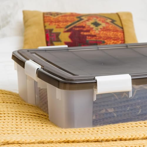 IRIS USA 47 Qt Underbed Storage Bins with Gasket Lids, Gray/Clear | WeatherPro low-profile seal protects clothing and seasonal items under beds from dust and moisture - style: Weatherpro 47 Qt. - Single;