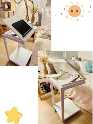 C Shaped End Table, Rolling Side Table with 4-Way Convertible Desktop, Wooden C Table with Multi-Functional Folding Tray, Side Table for Couch, Living Room, Bedroom, White Oak - color: Oak