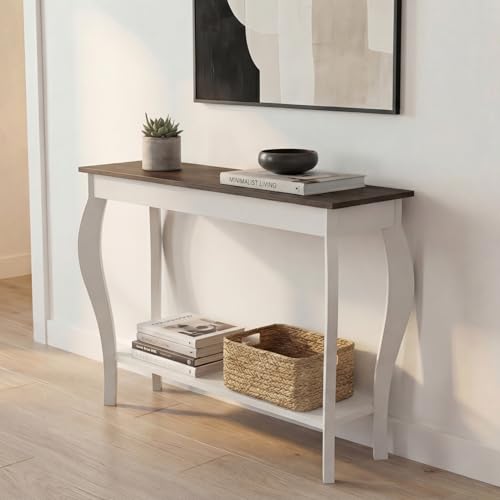 ChooChoo 39" Narrow Farmhouse Entryway Table with Storage Shelf, Soft White | Console Table with Curved Legs, Chic Accent Sofa Table with Shelves for Entryway, Living Room, Hallway - color: Soft White