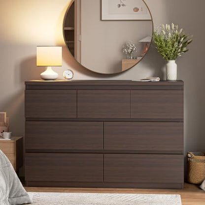 Jocoevol Modern Brown 7 Drawer Dresser for Bedroom, Simply Chest of Drawers, Wood Storage Dresser with Deep Drawers for Living Room Hallway Entryway, Brown - color: Brown