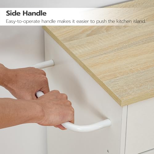 HOOBRO Kitchen Island, Storage Cabinet with Drawer, Kitchen Cart with Spice and Towel Rack, Saving Space, Easy Assembly, for Living Room, White and Natural WN12ZD01 - color: White + Natural