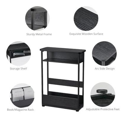 Narrow Side Table,3-Tier Slim End Table with Storage Shelf,Modern Sofa Table Thin Side Table for Narrow and Small Spaces, Skinny Bedside Table Small Nightstand with Magazine Rack Space Saving/Black - color: Black