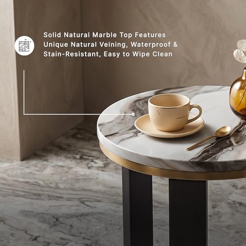 Signature Design by Ashley Jazmore End Table, 24 Inch Round Faux Marble Accent Side Table with Antiqued Brass Finished Metal Frame and Replicated Walnut Wood Legs, White & Black - color: Brown/Brass Finish