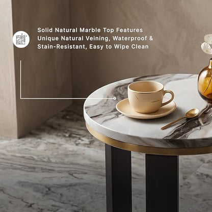 Signature Design by Ashley Jazmore End Table, 24 Inch Round Faux Marble Accent Side Table with Antiqued Brass Finished Metal Frame and Replicated Walnut Wood Legs, White & Black - color: Brown/Brass Finish