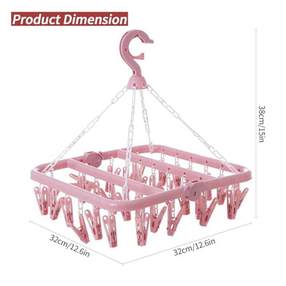 Laundry Drying Rack with 32 Clips, Foldable, Light Pink - color: Light Pink