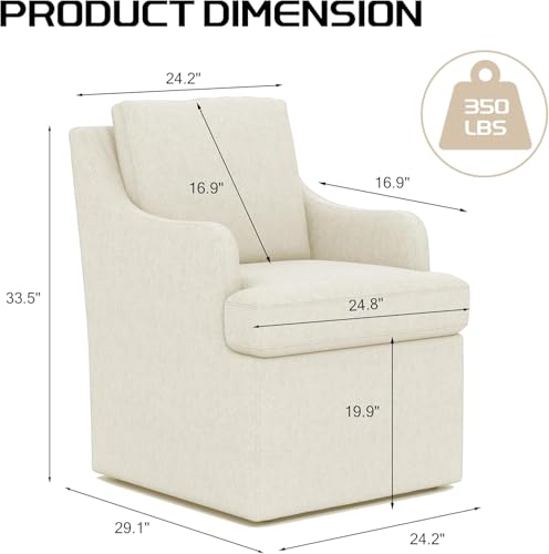 VKNOW Upholstered Dining Chairs Set of 4, Dining Room Chairs with Casters | Modern Rolling Dining Chairs with Armrest, Soft Chenille Fabric, Washable Cover, Easy Assembly, Living Room, Bedroom, Cream - color: Cream, size: 4