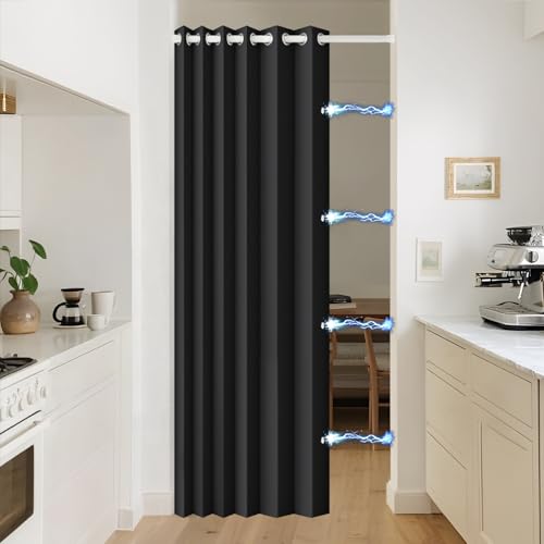 Full Blackout Memory Trained Pleated Curtains with Magnetic Closure, 72 Inch Long Pinch Pleated Curtain Indoor Outdoor, 1 Panel, W45 x L72, Black - color: Black, size: 45"W x 72"L (Pack of 1)