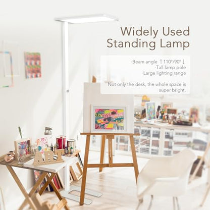120W LED Floor Lamp, 76.8" Tall Reading Light, 10000LM Knob Dimming Standing Lamp, Full Spectrum Eye Care Reading Lamp, 4000K Natural Daylight for Study Room, Office, Living Room, Bedroom (White) - color: White