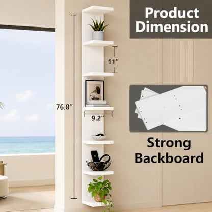 Lack Wall Shelf Unit with Extra Strong Backboard, Versatile 7 Tier Shelf Unit, White Lack Wall Shelf, Display Floating Shelf with LED Remote Control Light (White) - color: White