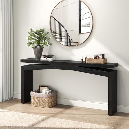 63-Inch Black Console Tables for Entryway Mid Century | Wooden Sofa Table Behind Couch, Entryway Console Tables for Living Room, Entry Way, Hallway - color: Black