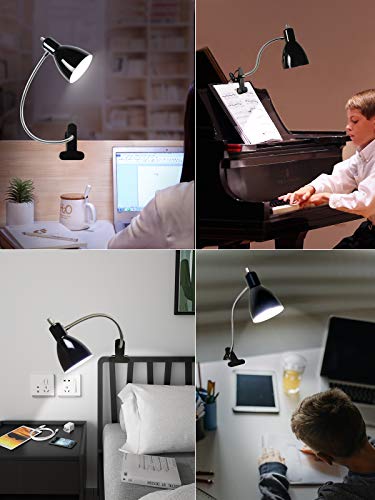 Desk lamp Eye-Caring Table Lamps, 360°Rotation Gooseneck Clip on Lamp Reading Light Portable Reading Book Light Clamp Study Desk Lamps for Bedroom and Office Home Lighting (Black) - color: Black