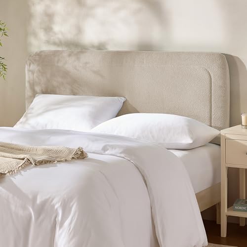 Hearth & Harbor Wall Mounted Queen Headboard Only, Bed Headboard Queen Size | Easy Assemble, Floating Peel & Stick, Upholstered Boucle, 3D Stitched Wall Panels, 5 Strips of 3M Tape Included, Beige - color: 03-beige, size: Queen