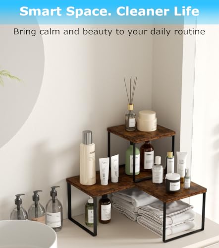 Aothia Wood Desktop Shelf for Top of Desk - 2-Tier Adjustable Bookshelf Organizer, Freestanding Stackable Shelves for Office, Home, Kitchen Counter (Rustic Brown) - color: Rustic Brown