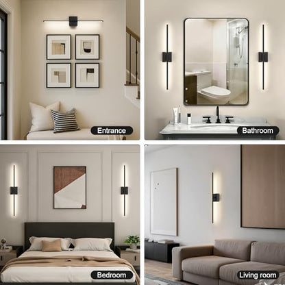 Battery Operated Wall Sconce, 3000K-6000K Dimmable Black Wall Lights with Remote Control, Timable LED Wireless Wall Sconces, 350° Ratate for Bathroom, Living Room, Hallway 29.1 Inch 1 Pack - color: Black, size: 29.1in(1 Pack)