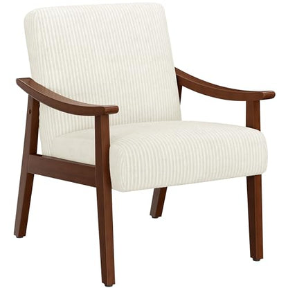 Yaheetech Corduroy Accent Chair, Mid-Century Modern Armchair with Solid Wood Legs, Reading Leisure Chair with High Back for Living Room Bedroom Waiting Room Beige | Corduroy Chair with Solid Wood Legs, Cozy Reading Leisure Chair for Living Room, Bedroom,