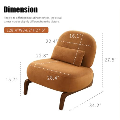 Caramel Velvet Slippers Chair with Solid Wooden Legs, Low Profile Design | Cute Armless Accent Chair with Soft Cushion, Comfy Upholstered Side Chairs for Living Room, Bedroom, Balcony or Reading Room - color: Caramel