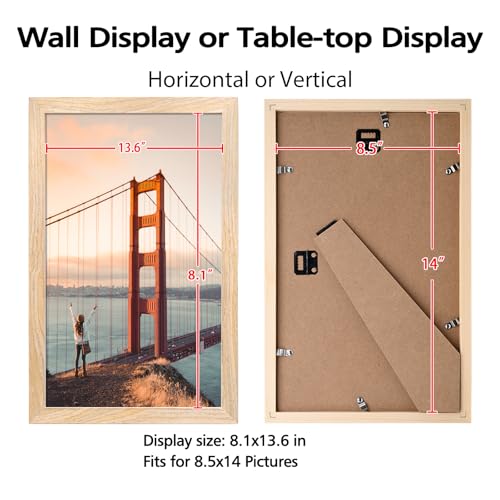 8.5x14 Picture Frame Natural, Solid Wood Frames with Acrylic Plexiglass, Tabletop and Wall Display Photo Frame, Set of 4 - color: Natural, size: 8.5x14