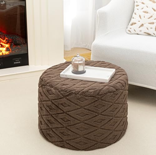 Round Pouf Ottoman Footstool 20x14In Ottoman Footrest for Couch Dark Coffee | All-One Foam Pouf, Ottoman Coffee Table,Couch Foot Rest,Chair Footrest,Remov. Cover, Perfect for Living Room, Bedroom & Dorm - color: Dark Coffee