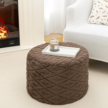 Round Pouf Ottoman Footstool 20x14In Ottoman Footrest for Couch Dark Coffee | All-One Foam Pouf, Ottoman Coffee Table,Couch Foot Rest,Chair Footrest,Remov. Cover, Perfect for Living Room, Bedroom & Dorm - color: Dark Coffee