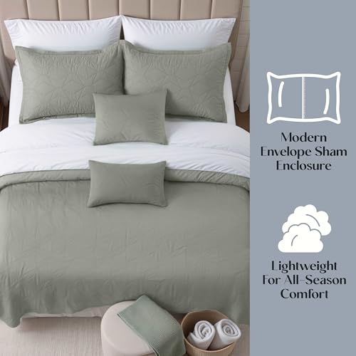 Clara Clark Quilts Twin Size - All Season Bedspread Coverlet Set, Pinsonic Weave Lightweight Bedding Set - 5 Piece Twin Quilt Set with Pillow Shams, London Fog - Twin Ellipse - color: 35 – London Fog – Ellipse, size: Twin