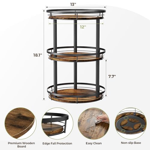 LAMU 12'' Wood Lazy Susan Spice Rack Organizer, 3 Tier Spice Organization for Cabinet, Countertop, Kitchen, Table Top, Pantry, Condiment and Seasoning Rack Organizer - size: 3 Tier 12 in