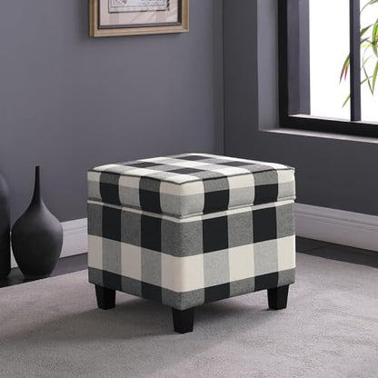 HomePop 18" Classic Square Storage Ottoman - Black Plaid - color: Black