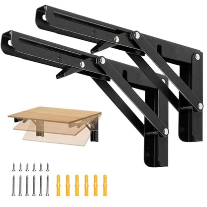 Folding Shelf Brackets 16 inch Foldable Shelf Bracket Heavy Duty Collapsible Shelf Brackets DIY Wall Mounted Fold Down Table Bracket Space-Saving for Benches Workstation (2PC, Max.Load 177 lbs) - size: 16 Inch