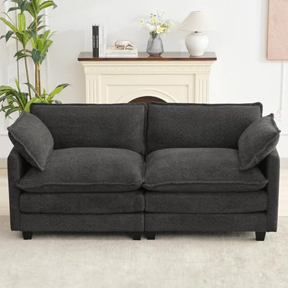 ROWHY 78" Cloud Loveseat Couch, Oversized Modern Modular Sectional Love Seat Couches, Comfy 2-Seater Deep Seat couches with 2 Throw Pillow for Small Spaces, Bedroom Apartment, Chenille Dark Grey | Breathable Fabric - color: Chenille Dark Grey, size: 2 Sea