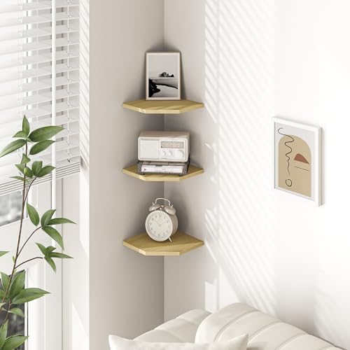 Corner Shelf Wall Mount, Floating Corner Shelves, Set of 6 Corner Wall Shelf Organizer, Rustic Wood Wall Storage Display Shelves for Living Room Bedroom Bathroom Kitchen, Rustic Brown, Oak - color: Oak, size: 7" x 7", Set of 6