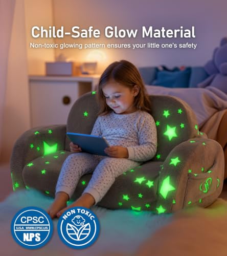 little dove 2-in-1 Kids Couch, Kid Sofa that Fold Out, Glow in the Dark Kid Chair, Extra Wide Kids Sofa, Comfy Kids Chair, Convertible Couch, Gifts for Girls & Boys, Star - color: Star
