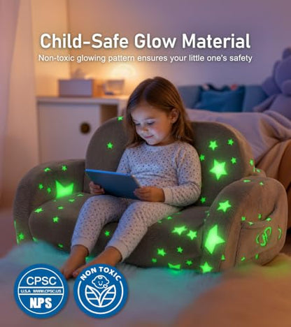 little dove 2-in-1 Kids Couch, Kid Sofa that Fold Out, Glow in the Dark Kid Chair, Extra Wide Kids Sofa, Comfy Kids Chair, Convertible Couch, Gifts for Girls & Boys, Star - color: Star