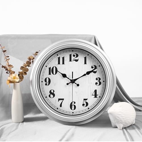 JENLYSTIME 12 Inch Retro Wall Clock Silent Non Ticking Battery Operated Movement Easy to Read Wall Clocks Decorate for Bedroom Living Room Kitchen Office(Silver) - color: 12'' Silver