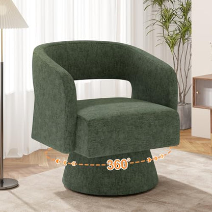 Luxanimarion Swivel Barrel Accent Chair,Oversized Chenille Upholstered Round Swivel Chair,Modern Luxury 360 Degree Living Room Vanity Chair for Bedroom Office,Green Chenille,1PCS - color: Green-chenille, size: Set of 1