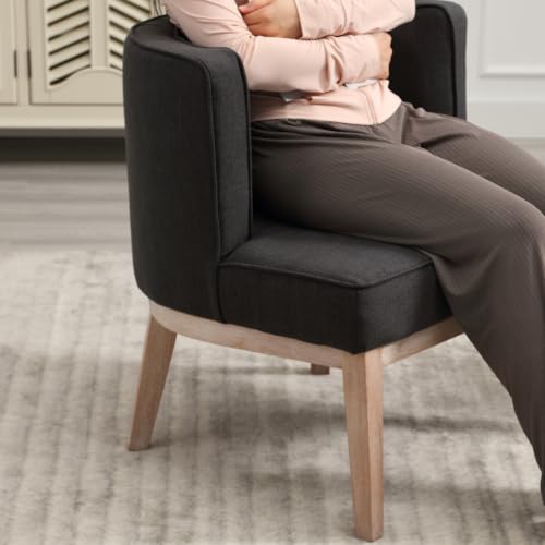 Modern Barrel Accent Chair，Mid Century Armless Side Chair Linen Fabric Upholstered Comfy Reading Chair with Solid Wooden Frame for Living Room/Bedroom, Black - color: Black, size: 1PC