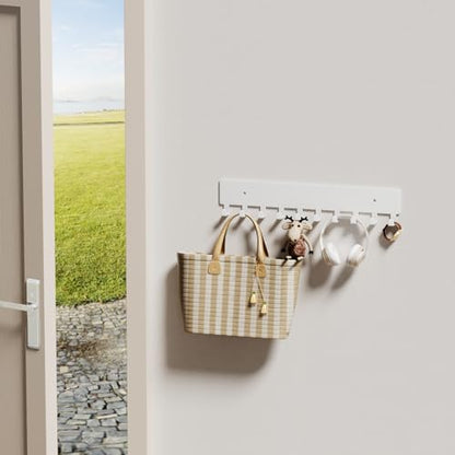 GTK Key Holder for Wall, Key Hooks with 10 Hooks, Wall Mounted Key Holder for Hallway, Self Adhesive Key Rack(White) - color: White