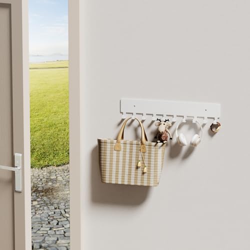 GTK Key Holder for Wall, Key Hooks with 10 Hooks, Wall Mounted Key Holder for Hallway, Self Adhesive Key Rack(White) - color: White