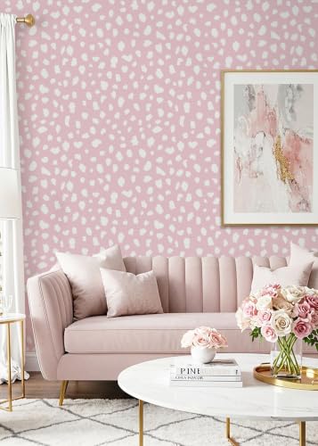 Yasinet Pink Wallpaper Boho Dots Peel and Stick Wallpaper Modern Removable for Girl Bathroom/Bedroom Pink and White Contact Paper Self Adhesive Waterproof Wall Paper Decro Vinyl 17.3" × 118 " - color: Pink/White, size: 17.3"×118.6''