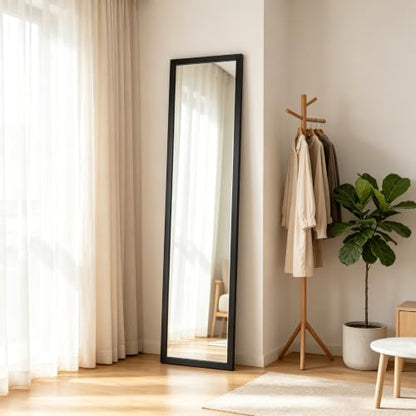 13.5"x49.5" Black Modern Full Length Door Mirror for Bedroom Living Room | Sleek Modern Frame; Space Saving Door Mount; Wide Full-body Reflection; Indoor Decor Compatibility