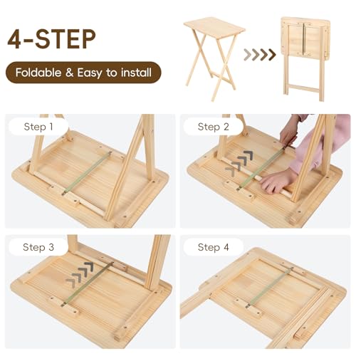 Foldable TV Tray Table Set of 4 with Sturdy X-Base, Space Saving, Wooden Dinner Trays for Dining, Snacking, Picnics & Home/Office,14.5 L x 19 W x 26 H inch, 4-Pack