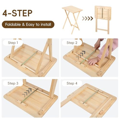 Foldable TV Tray Table Set of 4 with Sturdy X-Base, Space Saving, Wooden Dinner Trays for Dining, Snacking, Picnics & Home/Office,14.5 L x 19 W x 26 H inch, 4-Pack