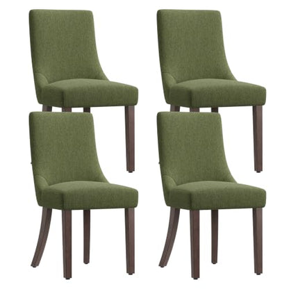 MALOL Wooden Dining Chairs Set of 4, Upholstered Kitchen & Dining Room Chairs with Solid Wood Legs Curved Backrest Farmhouse Accent Chair for Dining/Kitchen/Living Room, Green - color: Green, size: Set of 4