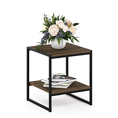 FURINNO Camnus Modern Living 2-Tier End Table, Columbia Walnut, 15.9 in x 15.75 in x 18 in - color: Columbia Walnut, size: 2-Tier, 15.9" Square